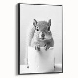 Cute Squirrel Bathroom Wall Art - Fun Black and White Bathroom Decor