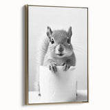 Cute Squirrel Bathroom Wall Art - Fun Black and White Bathroom Decor