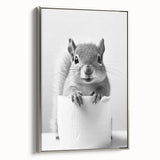 Cute Squirrel Bathroom Wall Art - Fun Black and White Bathroom Decor