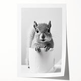 Cute Squirrel Bathroom Wall Art - Fun Black and White Bathroom Decor