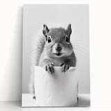 Cute Squirrel Bathroom Wall Art - Fun Black and White Bathroom Decor
