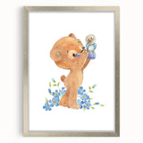 Curious Bear Nursery Wall Art - Framed Kids Room Decor