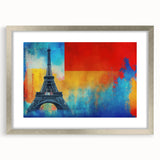 Extra large textured abstract art print of Paris scenery in muted gray tones, framed with a silver mat.