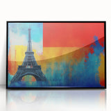 Large abstract wall art depicting a Paris skyline in muted gray and blue tones on framed acrylic.