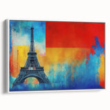 Vintage poster art of Paris with vibrant colors on extra large framed canvas, ideal for living room decor.