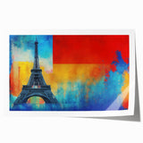 Rolled print of Parisian scenery with floral elements in soft pastel shades.