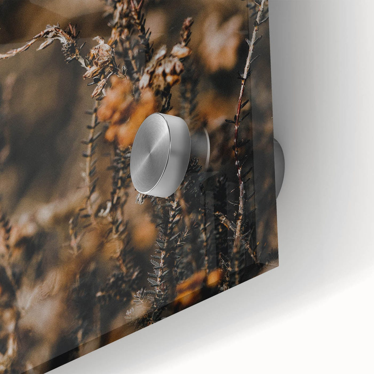 Large abstract wall art on acrylic glass featuring mid-century modernist autumnal hues, ideal for dining room art.