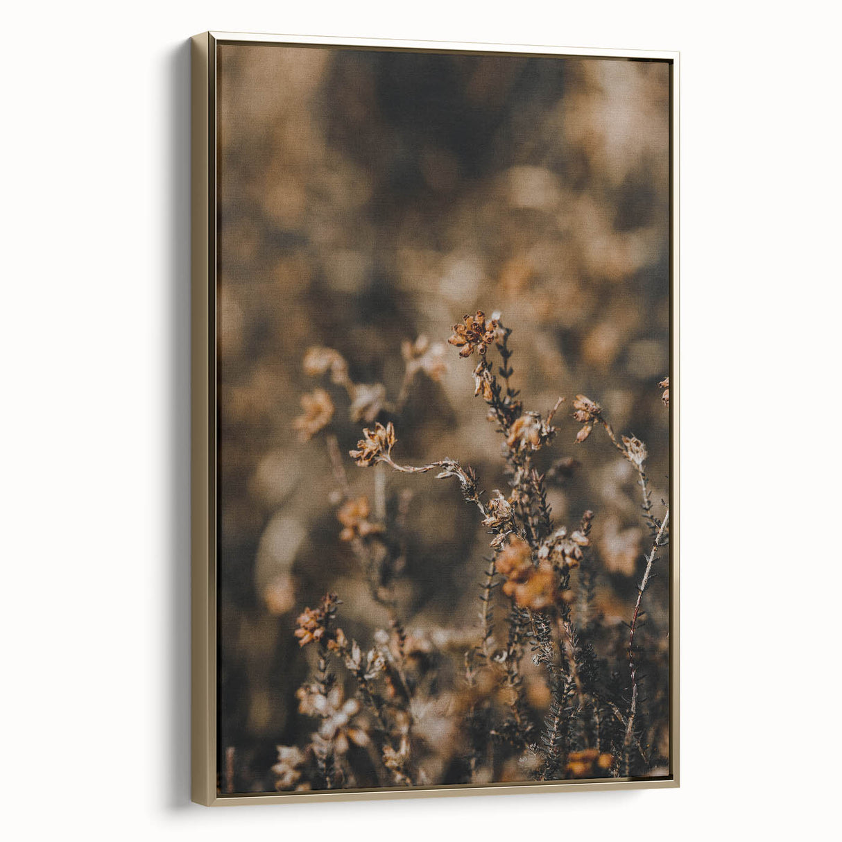 Vintage poster art of a fall landscape on framed canvas, with gold and black tones, ideal for bedroom wall decor.
