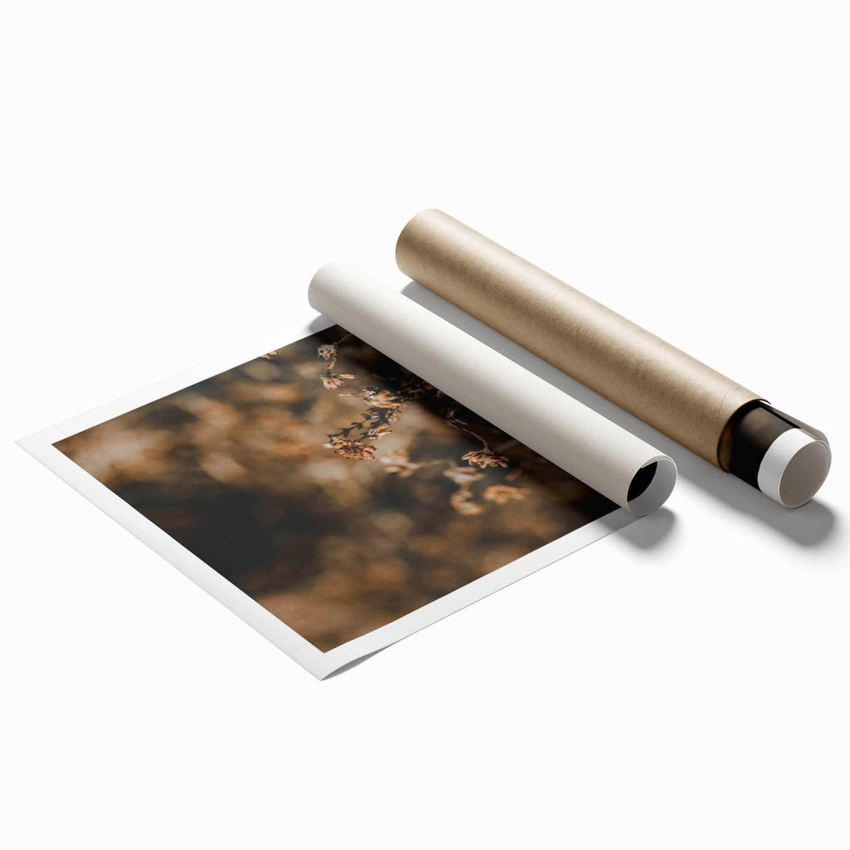 Extra large rolled print of autumnal floral art in muted earth tones, ideal for classy bathroom wall art.