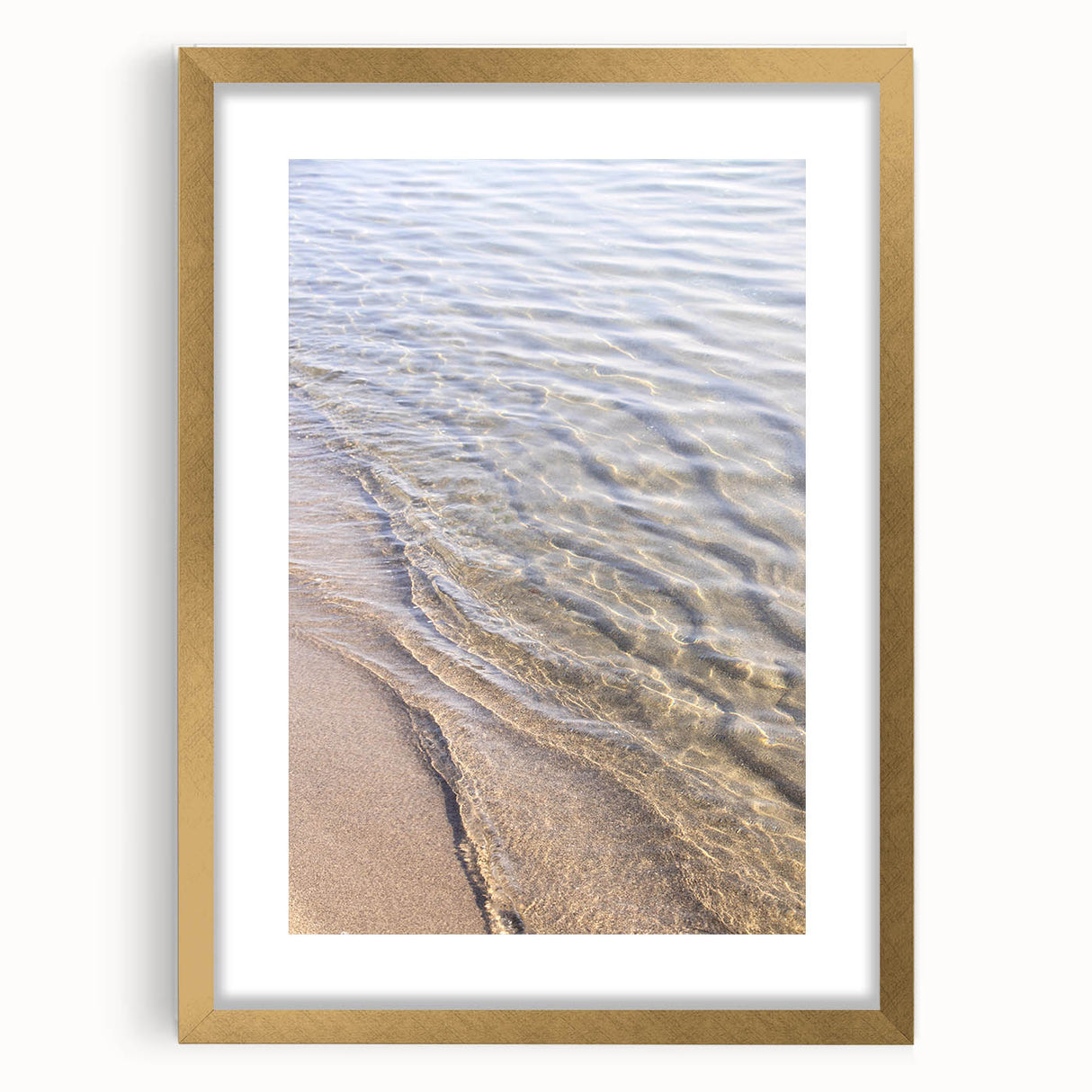 Extra large abstract art print featuring textured swirls in warm orange and yellow tones, framed in gold.