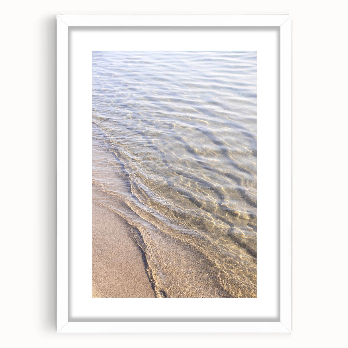 Abstract art print featuring dynamic swirls in orange and yellow tones, framed in white, ideal for dining room decor.