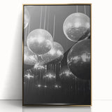 Large acrylic print of a mid-century modernist winter scene in muted blue and white tones, ideal for modern art wall decor.