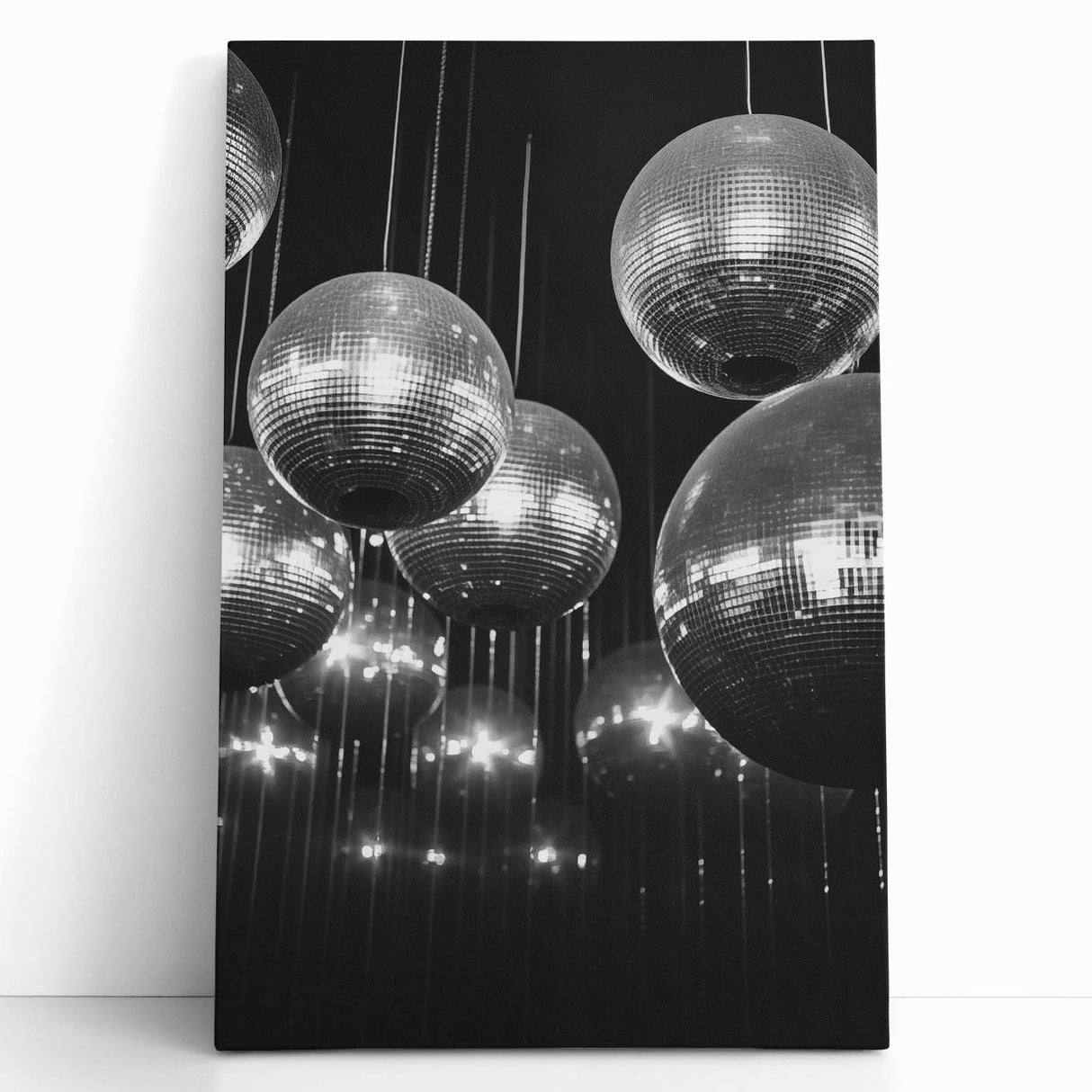 Winter tree landscape in black and white on large stretched canvas, ideal for kitchen wall art or bedroom ambiance.