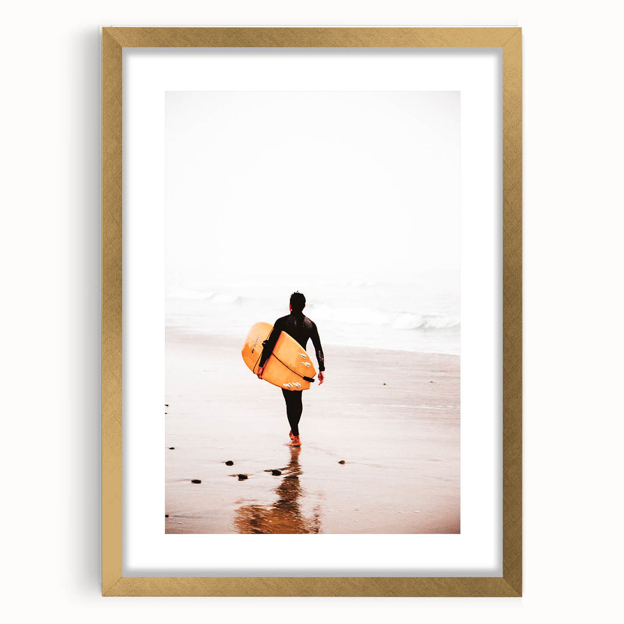 Extra large abstract art print in vibrant gold and white tones on a textured canvas, ideal for living room decor.