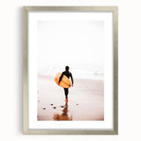 Abstract textured art print in muted blue and gray, framed in silver, ideal for modern bedroom ambiance.