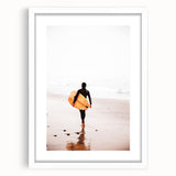 Abstract art print featuring swirls of blue and green on a white framed canvas, suitable for bedroom or dining room decor.