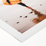 Art deco poster featuring geometric shapes in muted gold and navy, printed on rolled canvas, suitable for dining room decor.