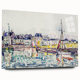 Modern Wall Art: Vibrant Waterfront Scene with Boats and Architecture