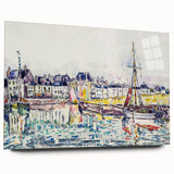 Modern Wall Art: Vibrant Waterfront Scene with Boats and Architecture