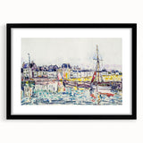 Modern Wall Art: Vibrant Waterfront Scene with Boats and Architecture