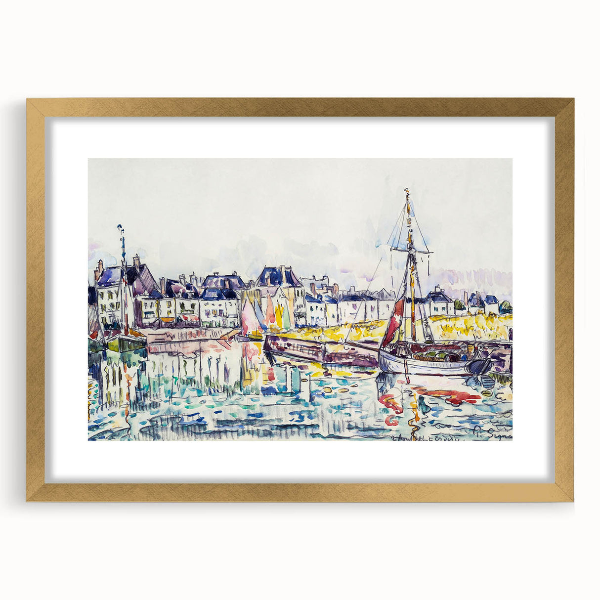 Modern Wall Art: Vibrant Waterfront Scene with Boats and Architecture