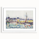 Modern Wall Art: Vibrant Waterfront Scene with Boats and Architecture