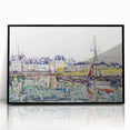 Modern Wall Art: Vibrant Waterfront Scene with Boats and Architecture