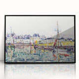 Modern Wall Art: Vibrant Waterfront Scene with Boats and Architecture