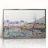 Modern Wall Art: Vibrant Waterfront Scene with Boats and Architecture
