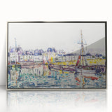 Modern Wall Art: Vibrant Waterfront Scene with Boats and Architecture