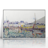 Modern Wall Art: Vibrant Waterfront Scene with Boats and Architecture