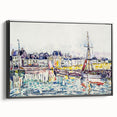 Modern Wall Art: Vibrant Waterfront Scene with Boats and Architecture