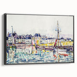 Modern Wall Art: Vibrant Waterfront Scene with Boats and Architecture