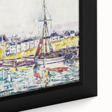 Modern Wall Art: Vibrant Waterfront Scene with Boats and Architecture