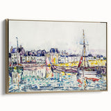 Modern Wall Art: Vibrant Waterfront Scene with Boats and Architecture
