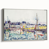 Modern Wall Art: Vibrant Waterfront Scene with Boats and Architecture