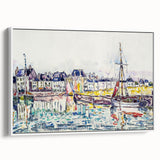Modern Wall Art: Vibrant Waterfront Scene with Boats and Architecture