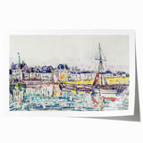 Modern Wall Art: Vibrant Waterfront Scene with Boats and Architecture