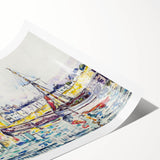 Modern Wall Art: Vibrant Waterfront Scene with Boats and Architecture