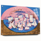 Modern Wall Art: Abstract Elliptical Design in Blue, Pink, and Brown