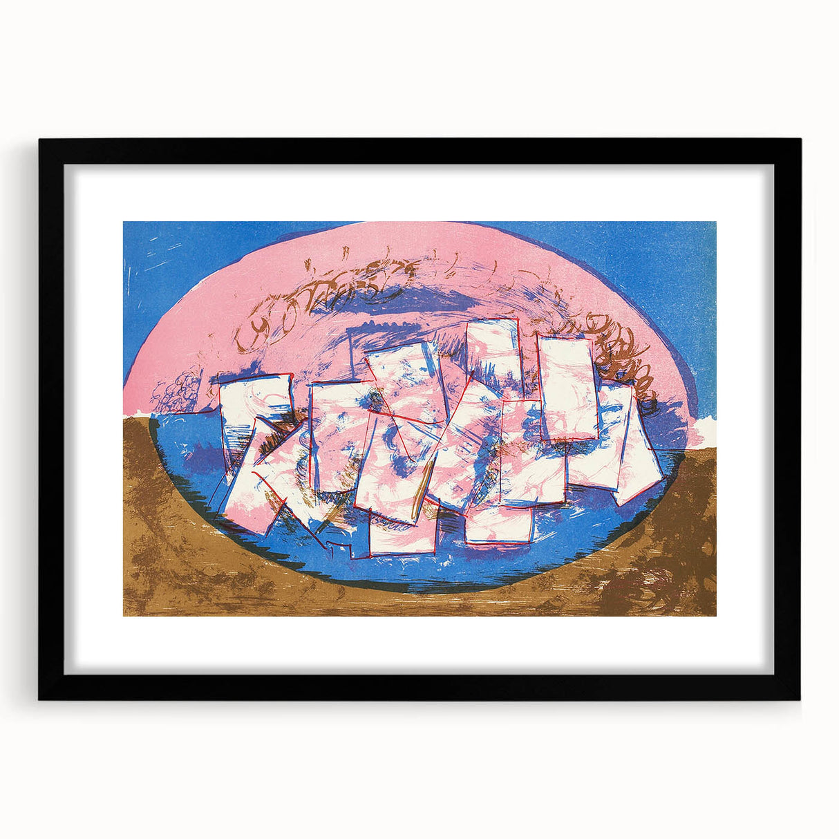 Modern Wall Art: Abstract Elliptical Design in Blue, Pink, and Brown
