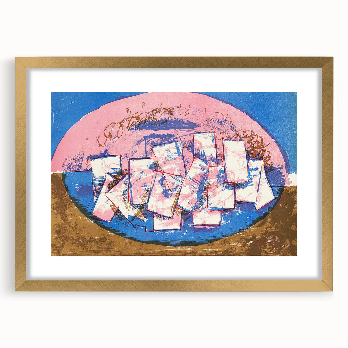 Modern Wall Art: Abstract Elliptical Design in Blue, Pink, and Brown