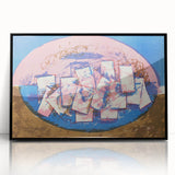 Modern Wall Art: Abstract Elliptical Design in Blue, Pink, and Brown