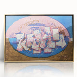 Modern Wall Art: Abstract Elliptical Design in Blue, Pink, and Brown