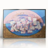 Modern Wall Art: Abstract Elliptical Design in Blue, Pink, and Brown