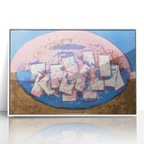 Modern Wall Art: Abstract Elliptical Design in Blue, Pink, and Brown