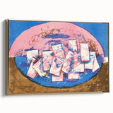 Modern Wall Art: Abstract Elliptical Design in Blue, Pink, and Brown