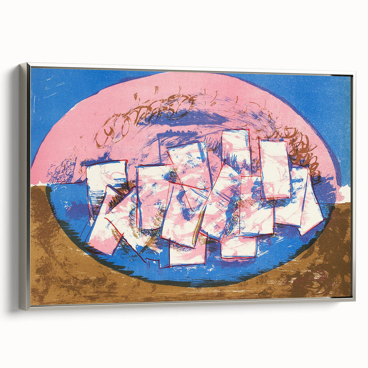 Modern Wall Art: Abstract Elliptical Design in Blue, Pink, and Brown