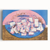 Modern Wall Art: Abstract Elliptical Design in Blue, Pink, and Brown