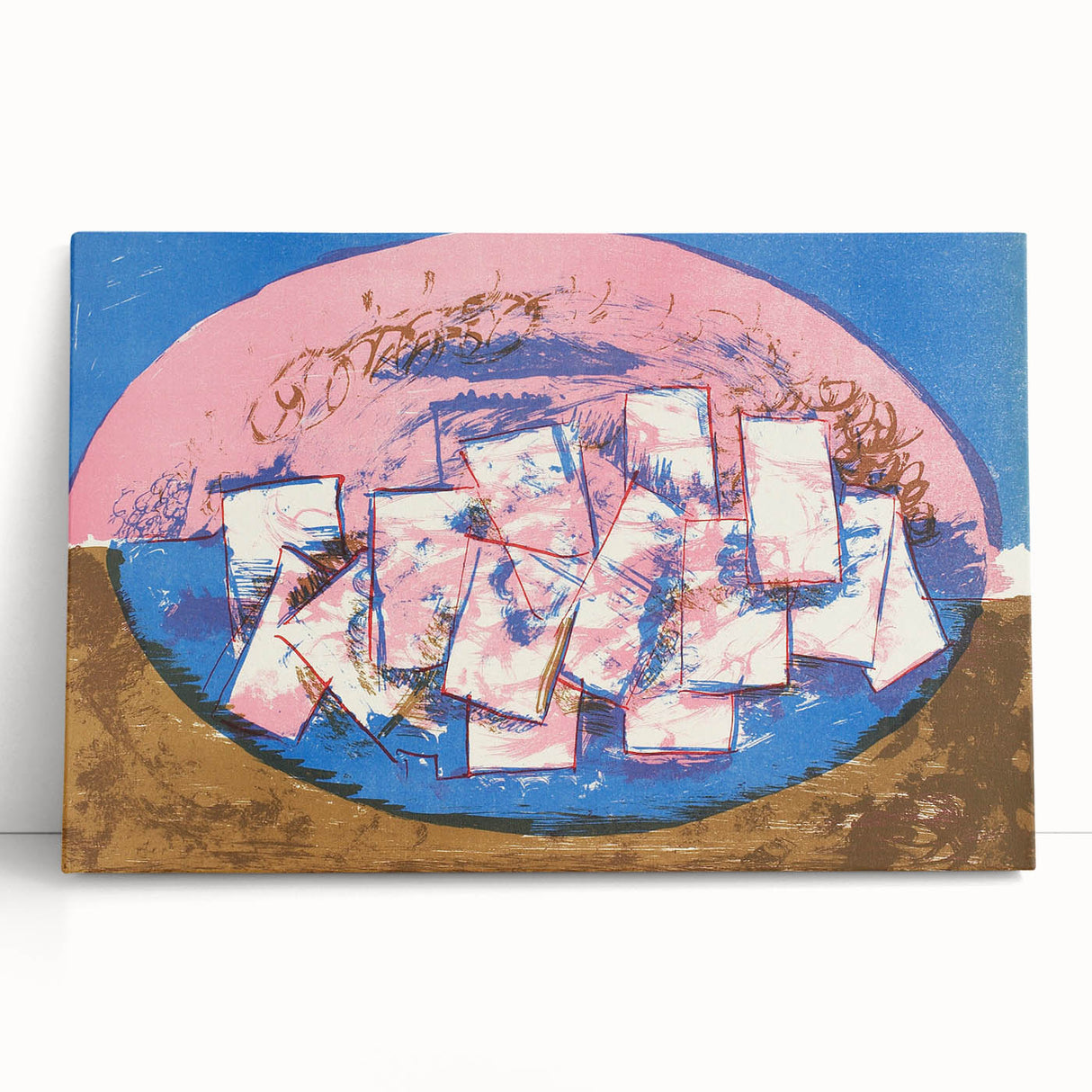 Modern Wall Art: Abstract Elliptical Design in Blue, Pink, and Brown